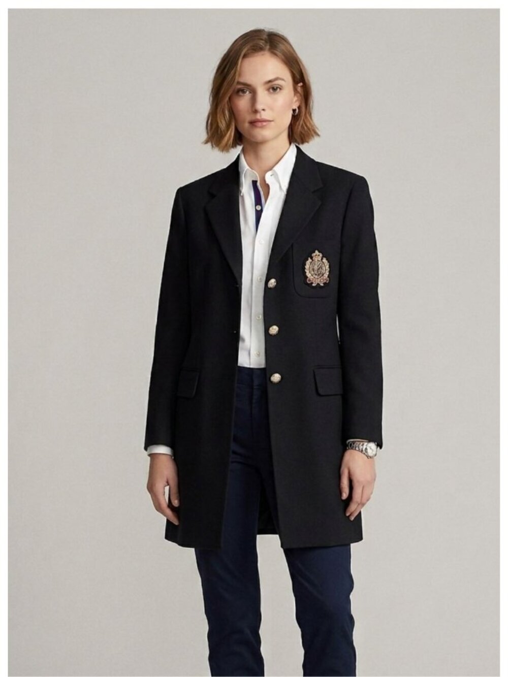 Vintage 1990s Lauren Ralph Lauren Green Label Wool Longline Black Blazer 8P EUC